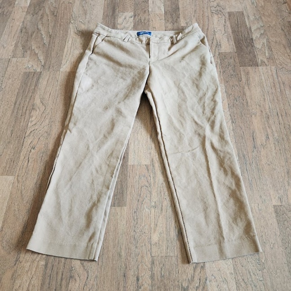 Old Navy Harper Mid-Rise Trousers Tan Khaki Straight Leg Work Pant Womens 8P 587